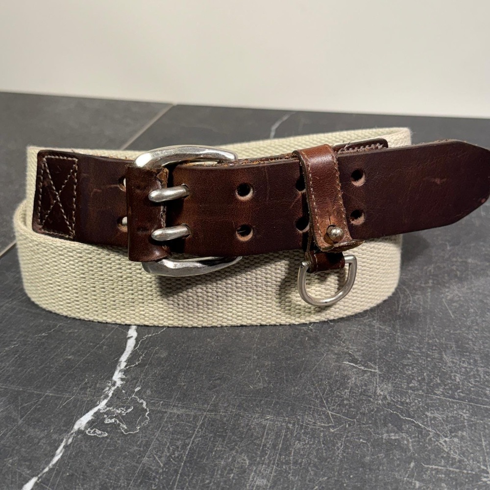 Willis & Geiger Double Prong Belt | Size 38 | Brown Leather Canvas Vintage